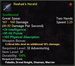 In-game tooltip for Reshak s Herald