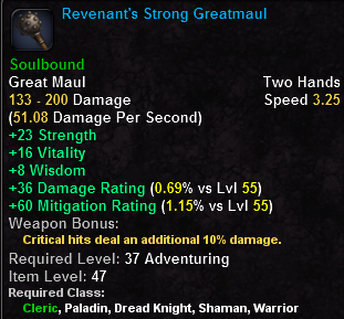 In-game tooltip for Revenant s Strong Greatmaul