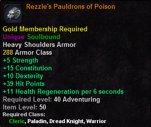 In-game tooltip for Rezzle's Pauldrons of Poison