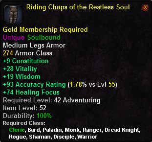 In-game tooltip for Riding Chaps of the Restless Soul