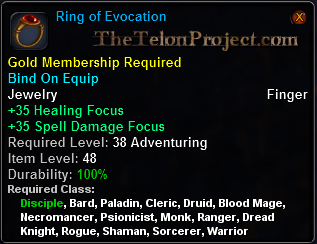 In-game tooltip for Ring of Evocation
