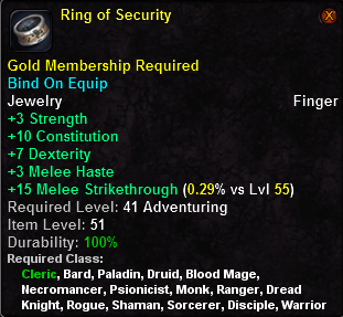 In-game tooltip for Ring of Security