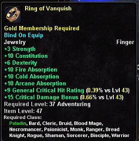In-game tooltip for Ring of Vanquish