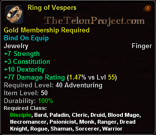 In-game tooltip for Ring of Vespers