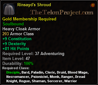In-game tooltip for Rinsayd's Shroud