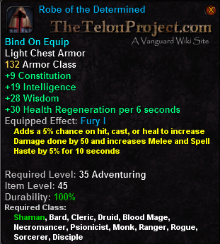 In-game tooltip for Robe of the Determined