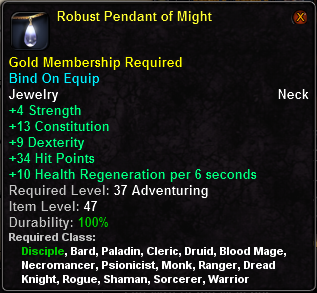 In-game tooltip for Robust Pendant of Might
