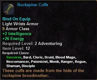 In-game tooltip for Rockspine Cuffs