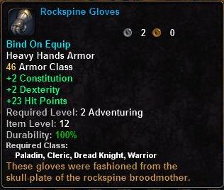 In-game tooltip for Rockspine Gloves