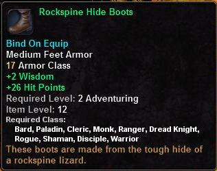 In-game tooltip for Rockspine Hide Boots