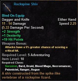 In-game tooltip for Rockspine Shiv