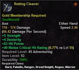 In-game tooltip for Rotting Cleaver