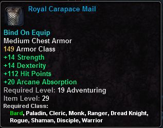 In-game tooltip for Royal Carapace Mail