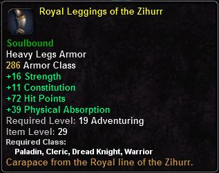 In-game tooltip for Royal Leggings Of The Zihurr