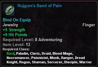 In-game tooltip for Rujgum's Band of Pain