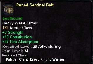 In-game tooltip for Runed Sentinel Belt