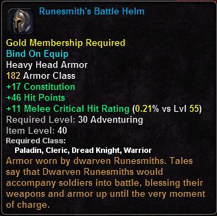In-game tooltip for Runesmith's Battle Helm
