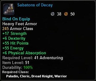 In-game tooltip for Sabatons Of Decay