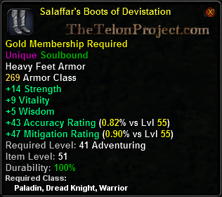 In-game tooltip for Salaffar s Boots of Devistation