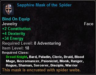 In-game tooltip for Sapphire Mask Of The Spider