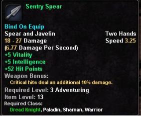 In-game tooltip for Sentry Spear