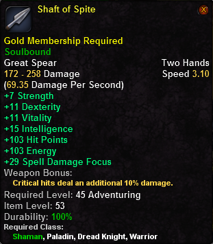 In-game tooltip for Shaft of Spite