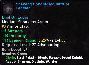 In-game tooltip for Shavang's Shoulderguards of Leather