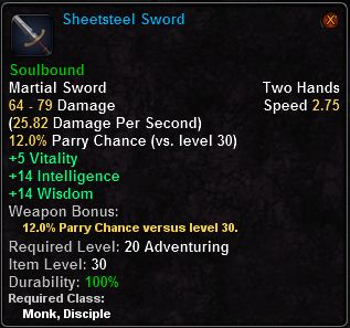 In-game tooltip for Sheetsteel Sword