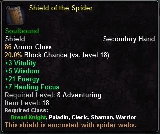 In-game tooltip for Shield Of The Spider