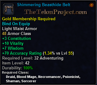 In-game tooltip for Shimmering Beasthide Belt