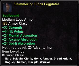 In-game tooltip for Shimmering Black Legplates