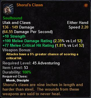 In-game tooltip for Shorul s_Claws