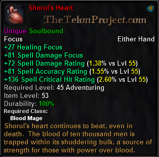 In-game tooltip for Shorul's Heart