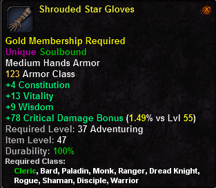 In-game tooltip for Shrouded Star Gloves