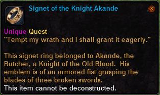 In-game tooltip for Signet of the Knight Akande
