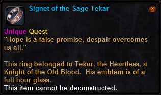 In-game tooltip for Signet of the Sage Tekar