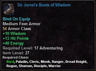 In-game tooltip for Sir Jorrel's Boots Of Wisdom