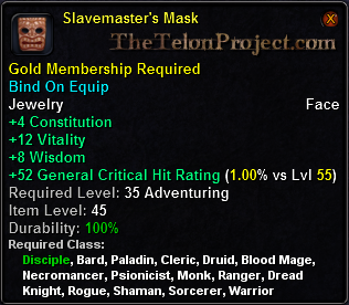 In-game tooltip for Slavemaster's Mask