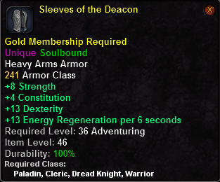 In-game tooltip for Sleaves of the Deacon