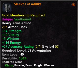 In-game tooltip for Sleeves of Admix