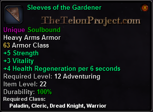 In-game tooltip for Sleeves of the Gardener