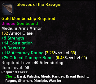 In-game tooltip for Sleeves of the Ravager
