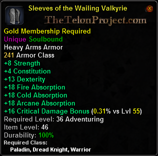 In-game tooltip for Sleeves of the Wailing Valkyrie