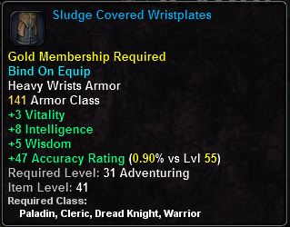 In-game tooltip for Sludge Covered Wristplates