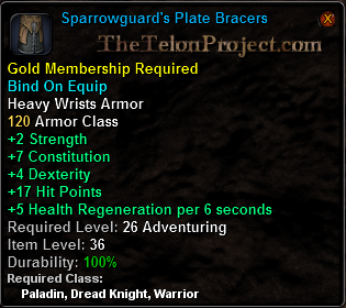 In-game tooltip for Sparrowguard's Plate Bracers