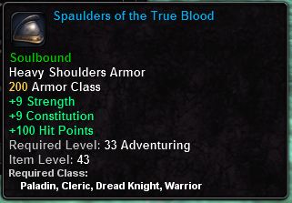 In-game tooltip for Spaulders of the True Blood