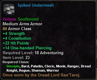 In-game tooltip for Spiked Undermesh