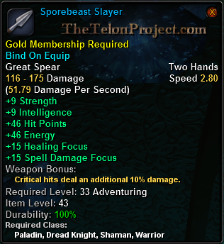 In-game tooltip for Sporebeast Slayer