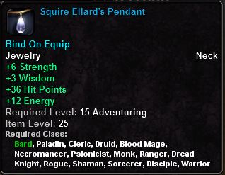 In-game tooltip for Squire Ellard's Pendant