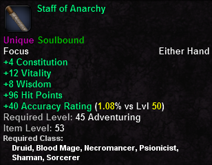 In-game tooltip for Staff of Anarchy